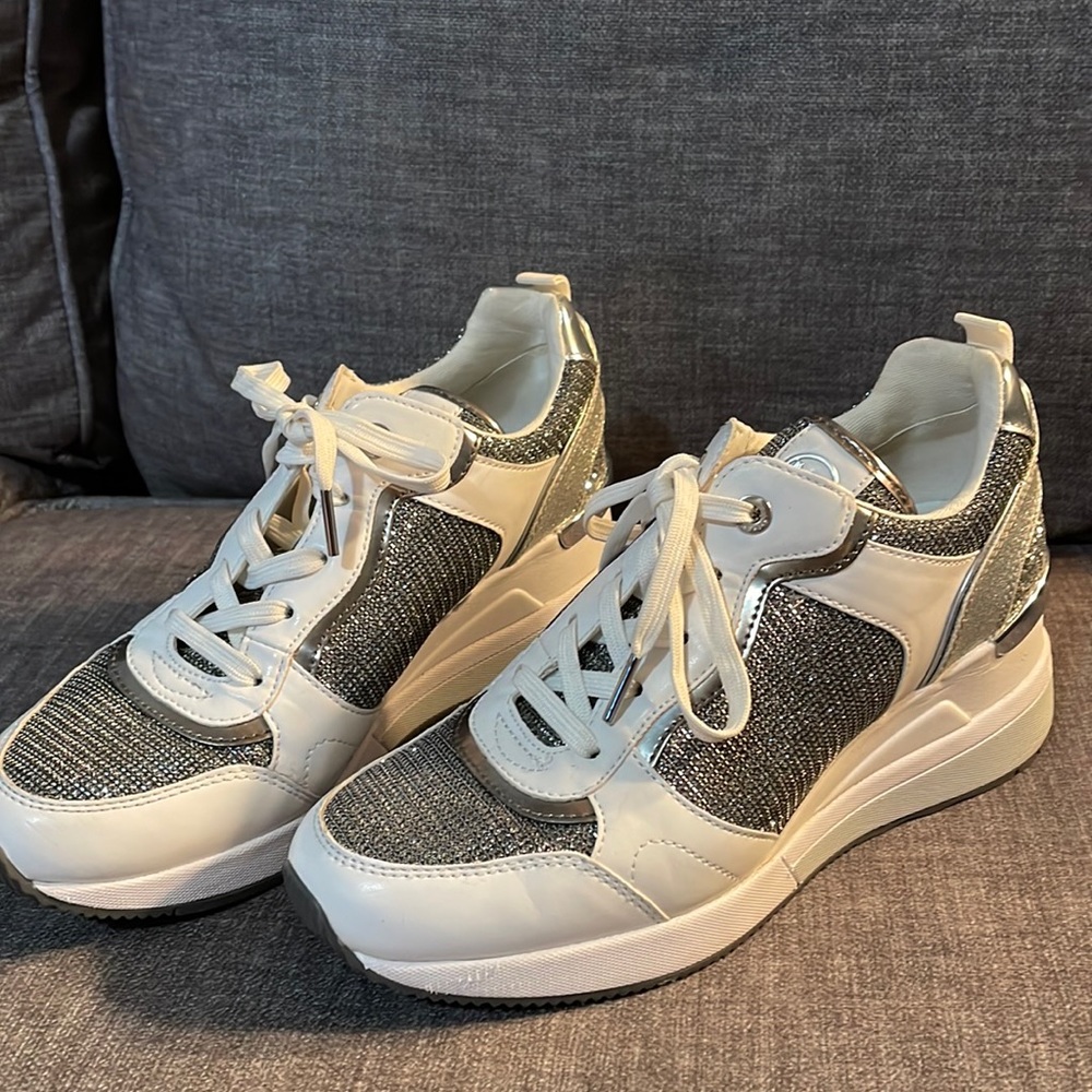 Michael Kors Metallic Silver and White Sneakers